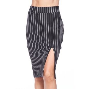 Silky Soft Scuba Black and White Pinstripe Plus Size Pencil Skirt with Front